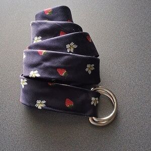 J.Crew M/L 100% SILK Navy Strawberry Belt New! Message W/ Requests!